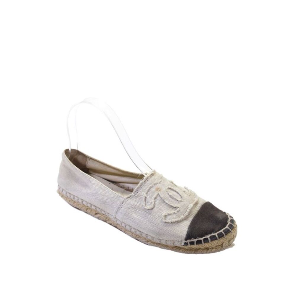 Chanel Women's Round Toe Espadrille Slip-On Flat Shoes Beige Size 7
